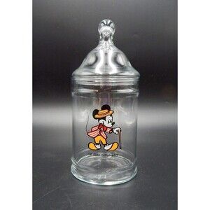 Mickey Mouse Clear Glass 9 Inch Candy Jar w/Lid Walt Disney Productions